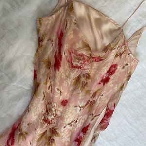 Vintage Kit Cornell pink bias slip with sheer floral overlay